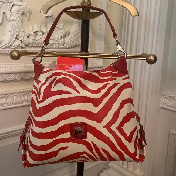 Gorgeous red and white striped Dooney and Bourke handbag,...